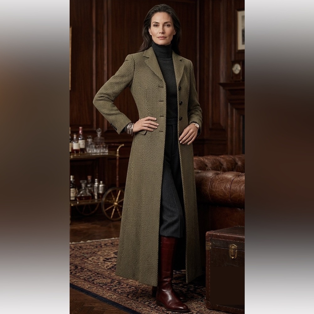 Pat McDonagh Full Length Trench Coat Tweed Maxi Jacket Dark Academia‎ Equestrian